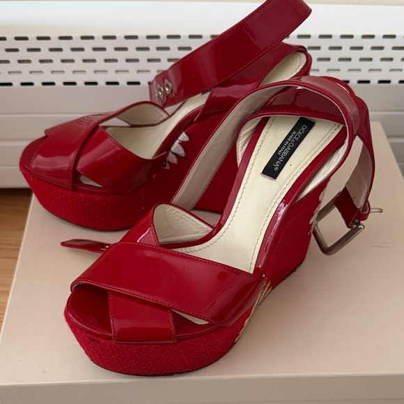 Dolce & Gabbana Red Patent Platform Heels - Picture 1 of 4